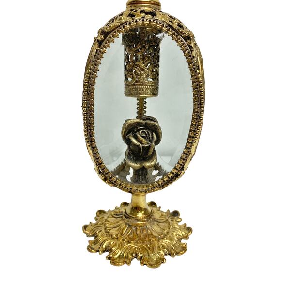 Vintage Stylebuilt NY Gold Ormolu Filigree Ornate Rose Perfume Bottle - Picture 9 of 13